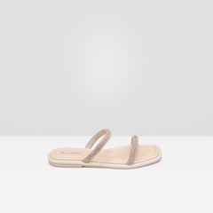 WOMENS PEACH FLAT DIAMANTE STRAPPY CASUAL CHAPPALS