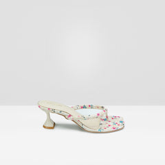WOMENS BEIGE FLORAL PRINT HEEL CHAPPALS