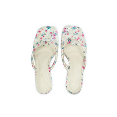 WOMENS BEIGE FLORAL PRINT HEEL CHAPPALS