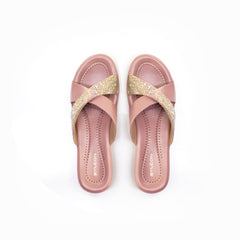 WOMENS WEDGE HEEL CROSS STRAP COMFORT SLIP-ON