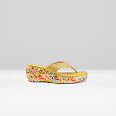 WOMENS YELLOW PRINTED SLIP ONS