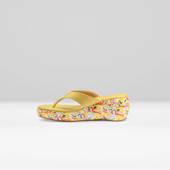 WOMENS YELLOW PRINTED SLIP ONS