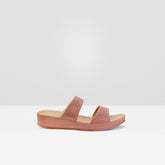 WOMENS PEACH FAUX LEATHER CUT-WORK FASHION CHAPPALS