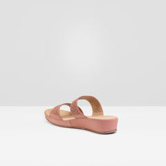 WOMENS PEACH FAUX LEATHER CUT-WORK FASHION CHAPPALS