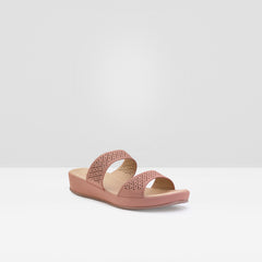 WOMENS PEACH FAUX LEATHER CUT-WORK FASHION CHAPPALS
