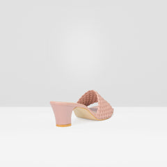 WOMENS PEACH BRAIDED OPEN TOE BLOCK HEELS CHAPPALS/SANDALS