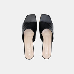 WOMENS BLACK OPEN TOE BLOCK HEELS CHAPPALS/SANDALS