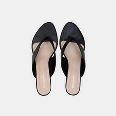 WOMEN BLACK SOLID BLOCK HEELS CHAPPALS/SANDALS