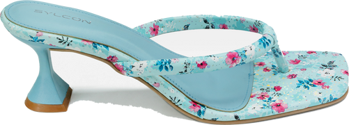 WOMENS BLUE FLORAL PRINT HEEL CHAPPALS