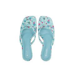 WOMENS BLUE FLORAL PRINT HEEL CHAPPALS