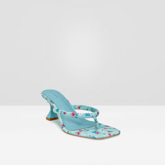 WOMENS BLUE FLORAL PRINT HEEL CHAPPALS