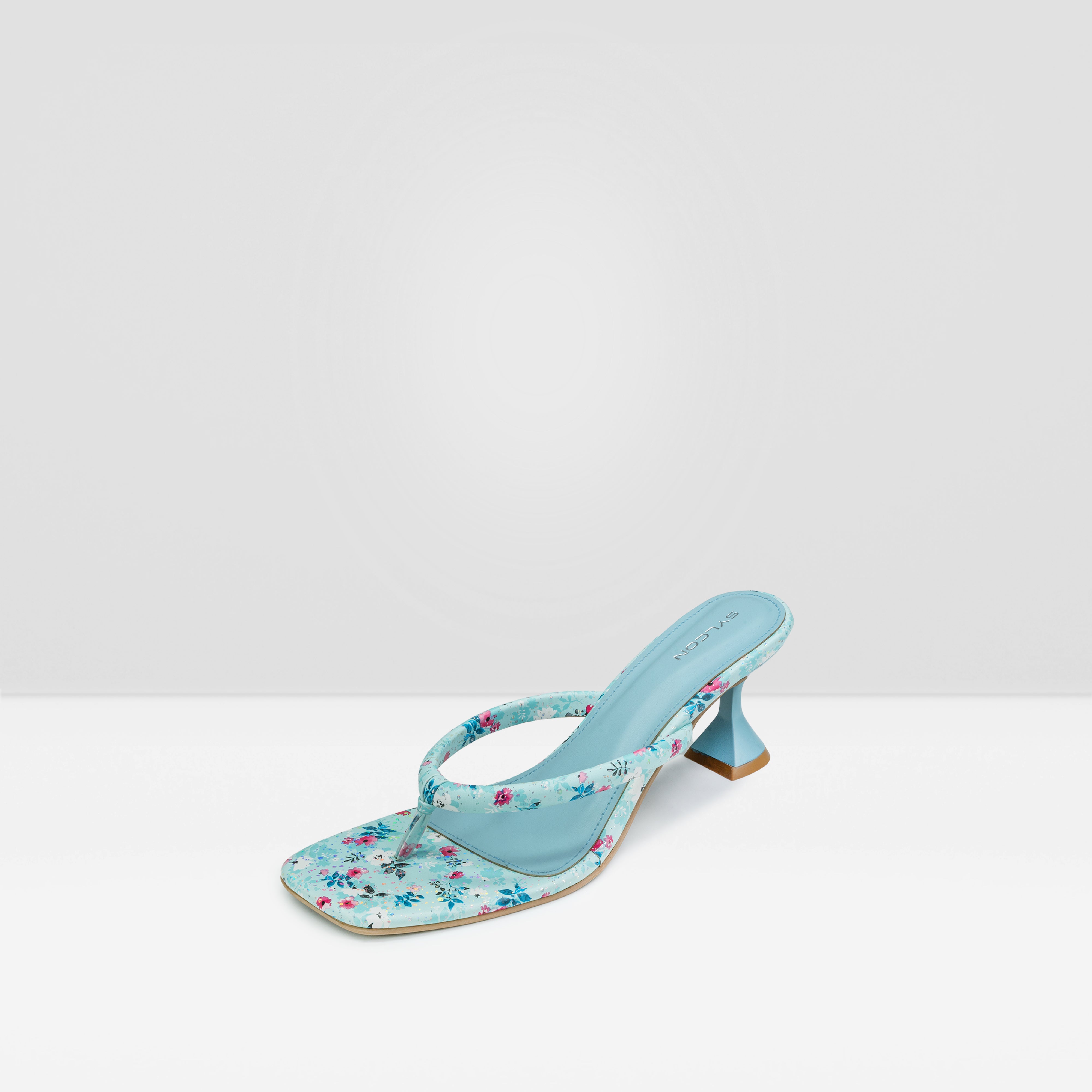 WOMENS BLUE FLORAL PRINT HEEL CHAPPALS