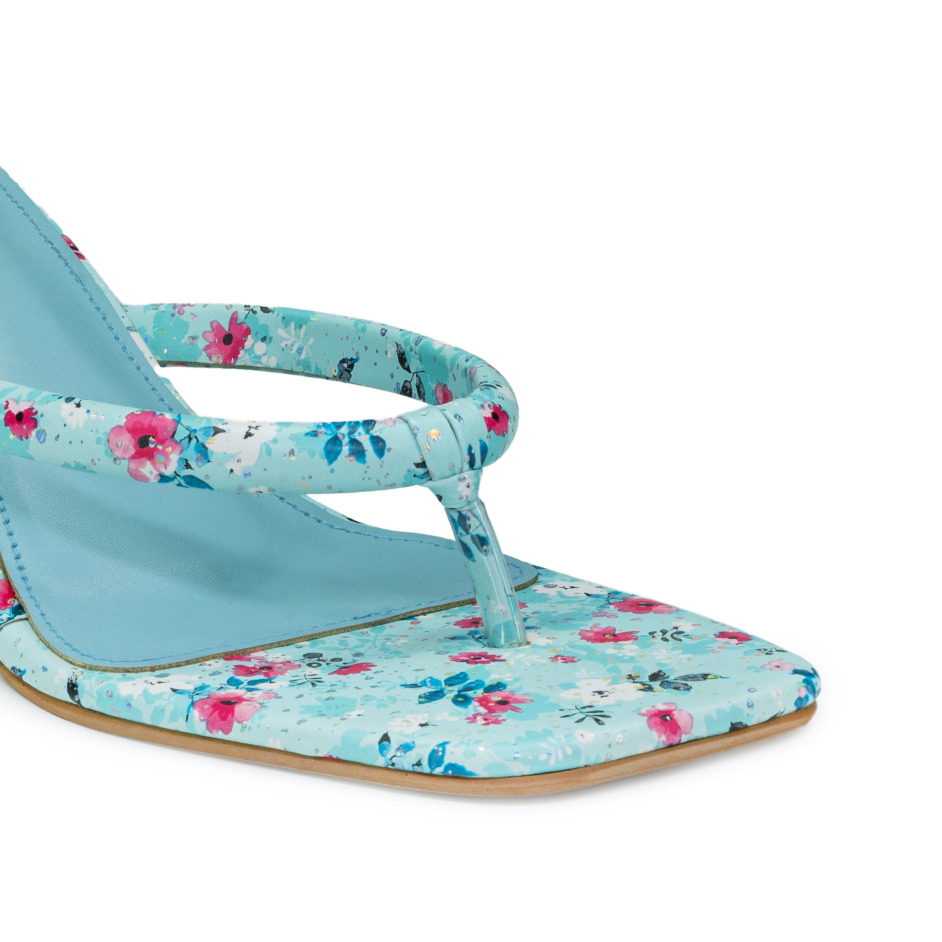 WOMENS BLUE FLORAL PRINT HEEL CHAPPALS