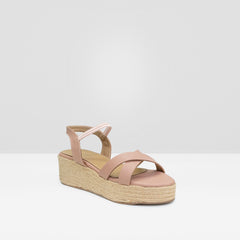 WOMENS PEACH CROSSOVER STRAP ESPADRILLE WEGES SANDALS