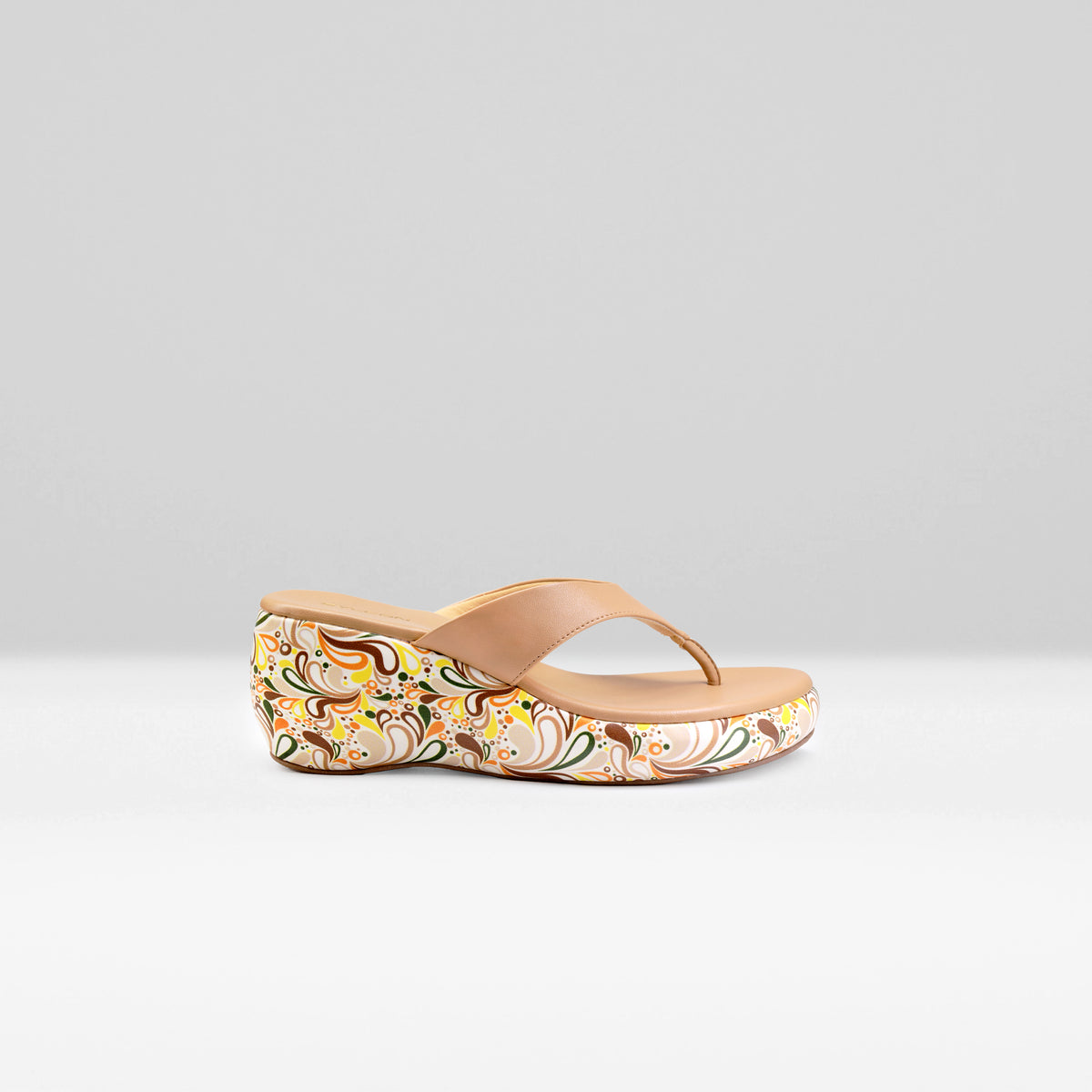 WOMENS BEIGE PRINTED SLIP ONS