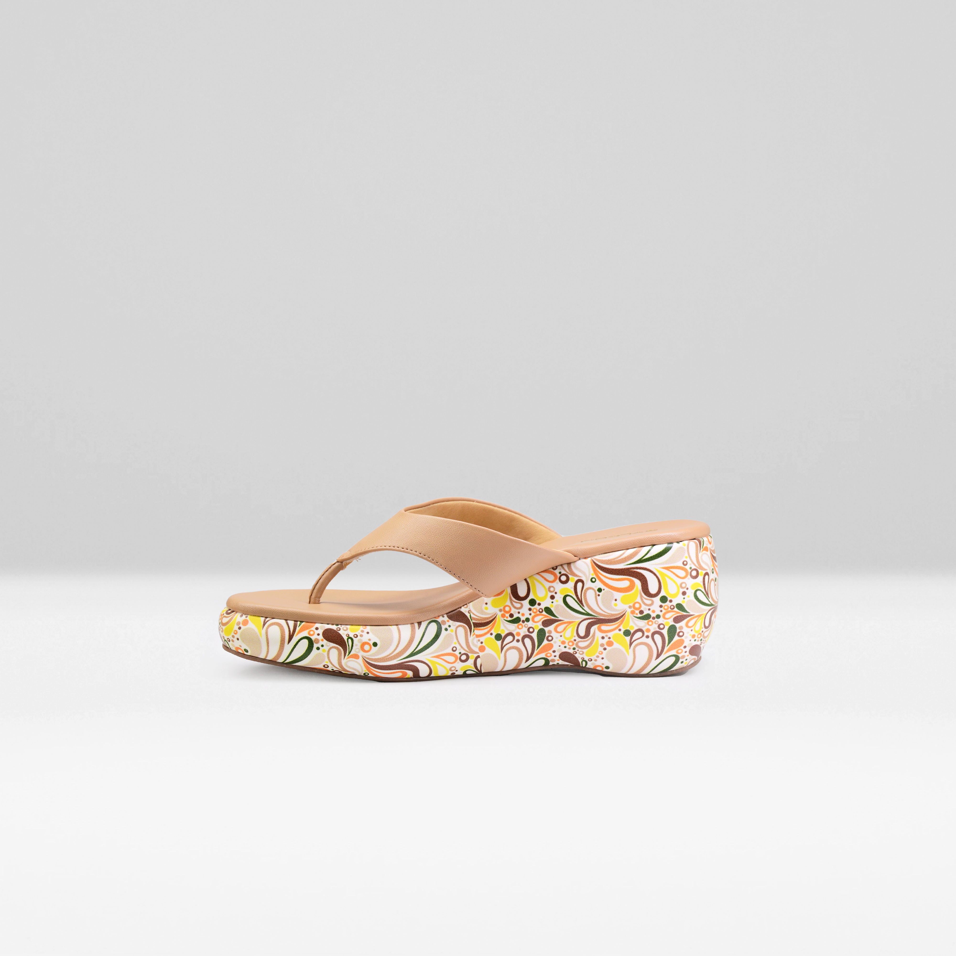 WOMENS BEIGE PRINTED SLIP ONS