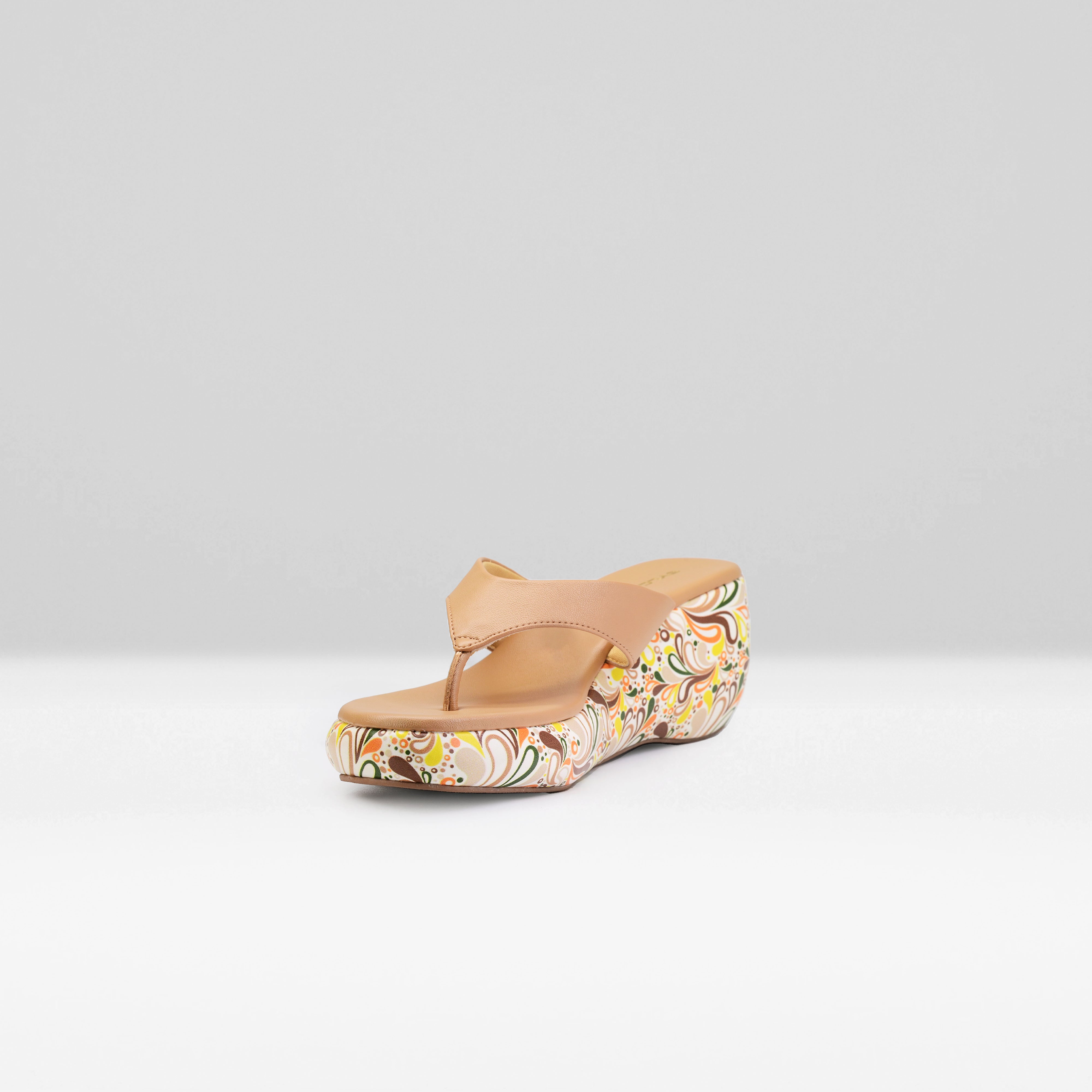 WOMENS BEIGE PRINTED SLIP ONS