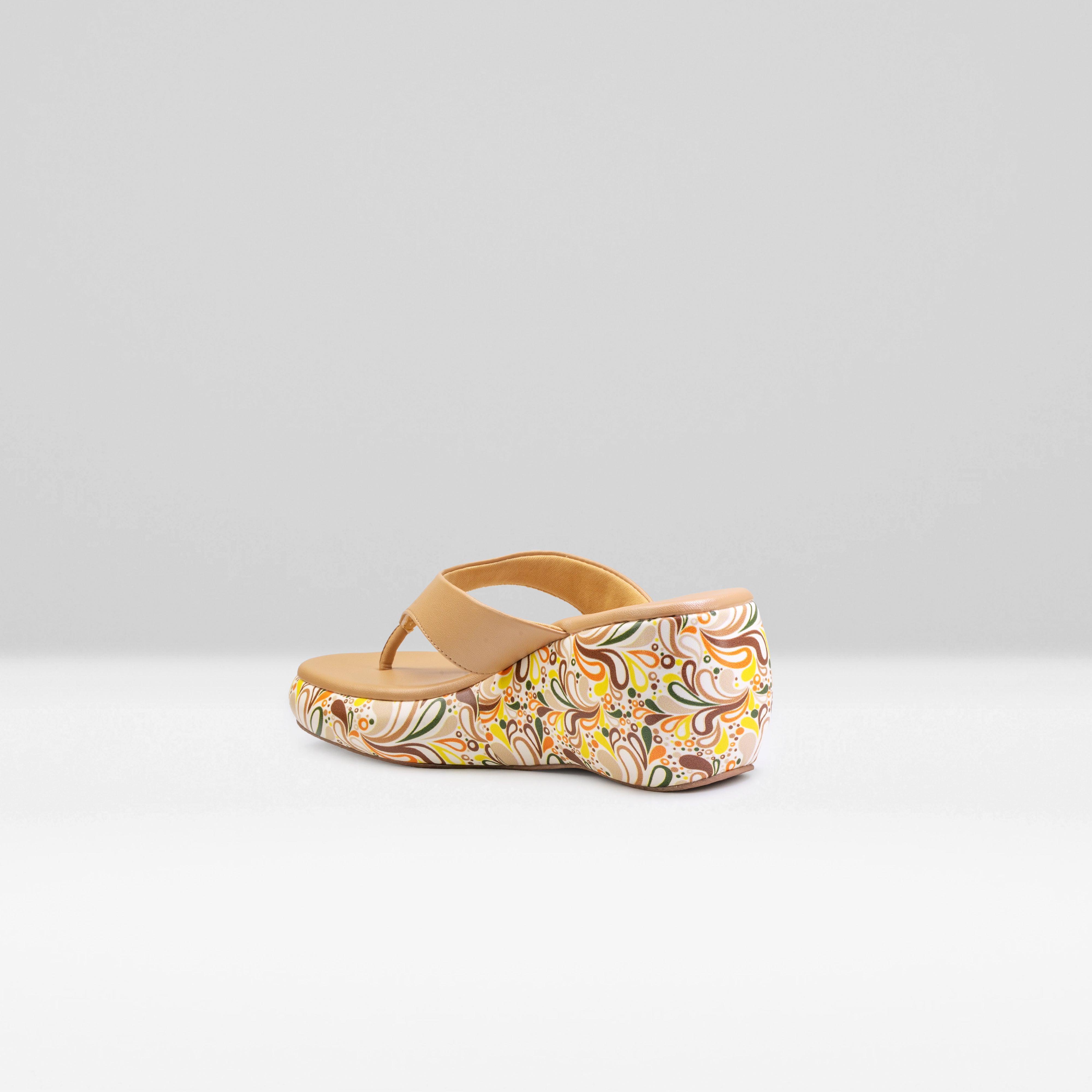 WOMENS BEIGE PRINTED SLIP ONS