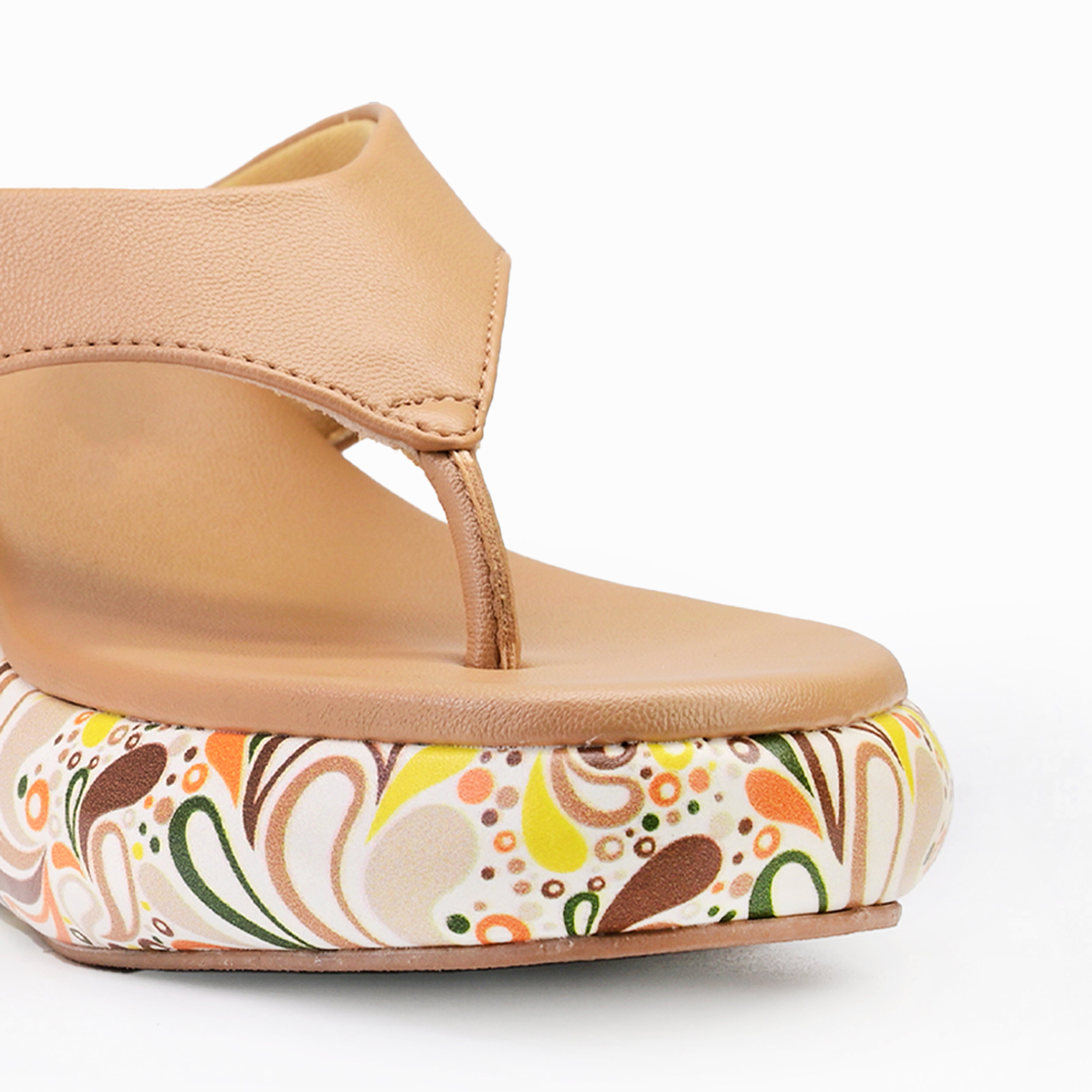 WOMENS BEIGE PRINTED SLIP ONS