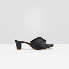 WOMENS BLACK OPEN TOE BLOCK HEELS CHAPPALS/SANDALS