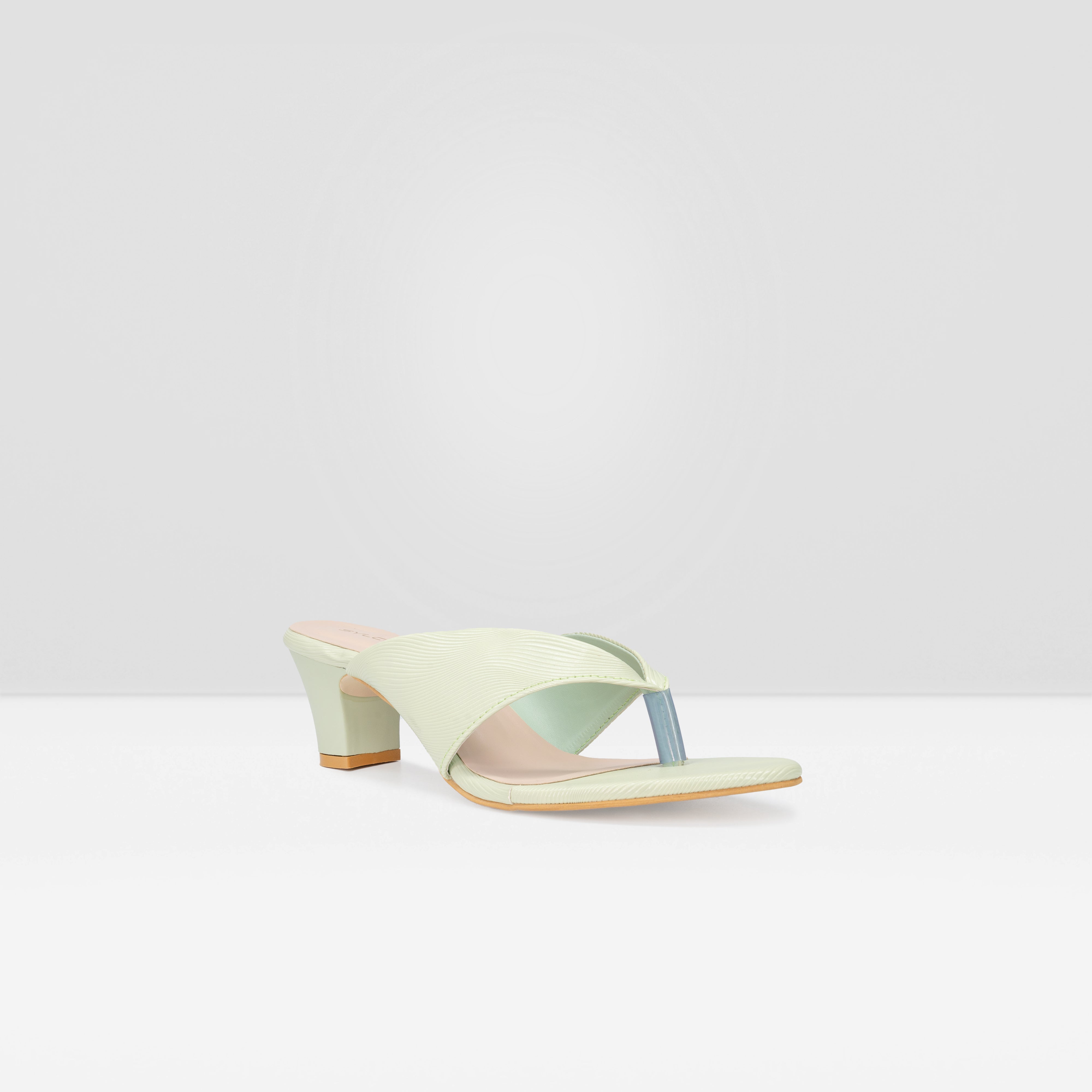 WOMEN LIGHT GREEN SOLID BLOCK HEELS CHAPPALS/SANDALS