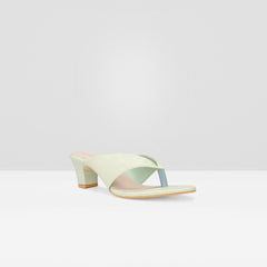 WOMEN LIGHT GREEN SOLID BLOCK HEELS CHAPPALS/SANDALS