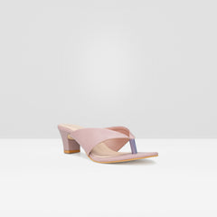 WOMEN L PEACH SOLID BLOCK HEELS CHAPPALS/SANDALS