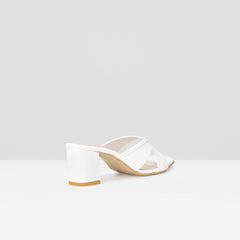 WOMENS WHITE OPEN TOE BLOCK HEELS CHAPPALS/SANDALS