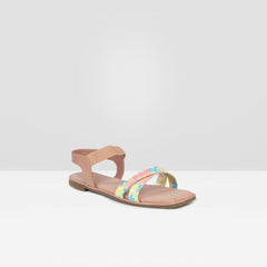 Women's Peach Floral Graphic Flat Slide Sandals with Ankle Strap