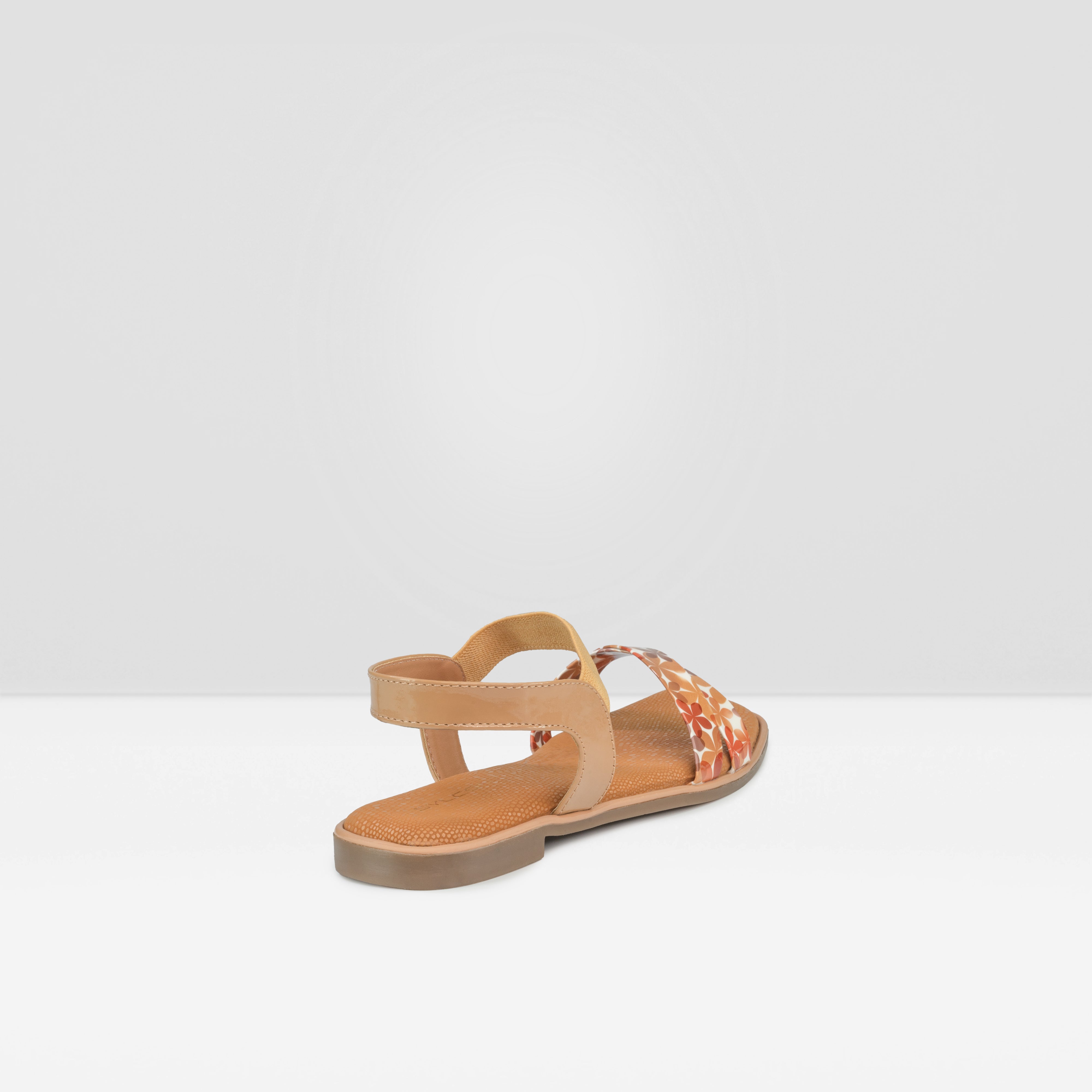 Women's Tan Floral Graphic Flat Slide Sandals with Ankle Strap