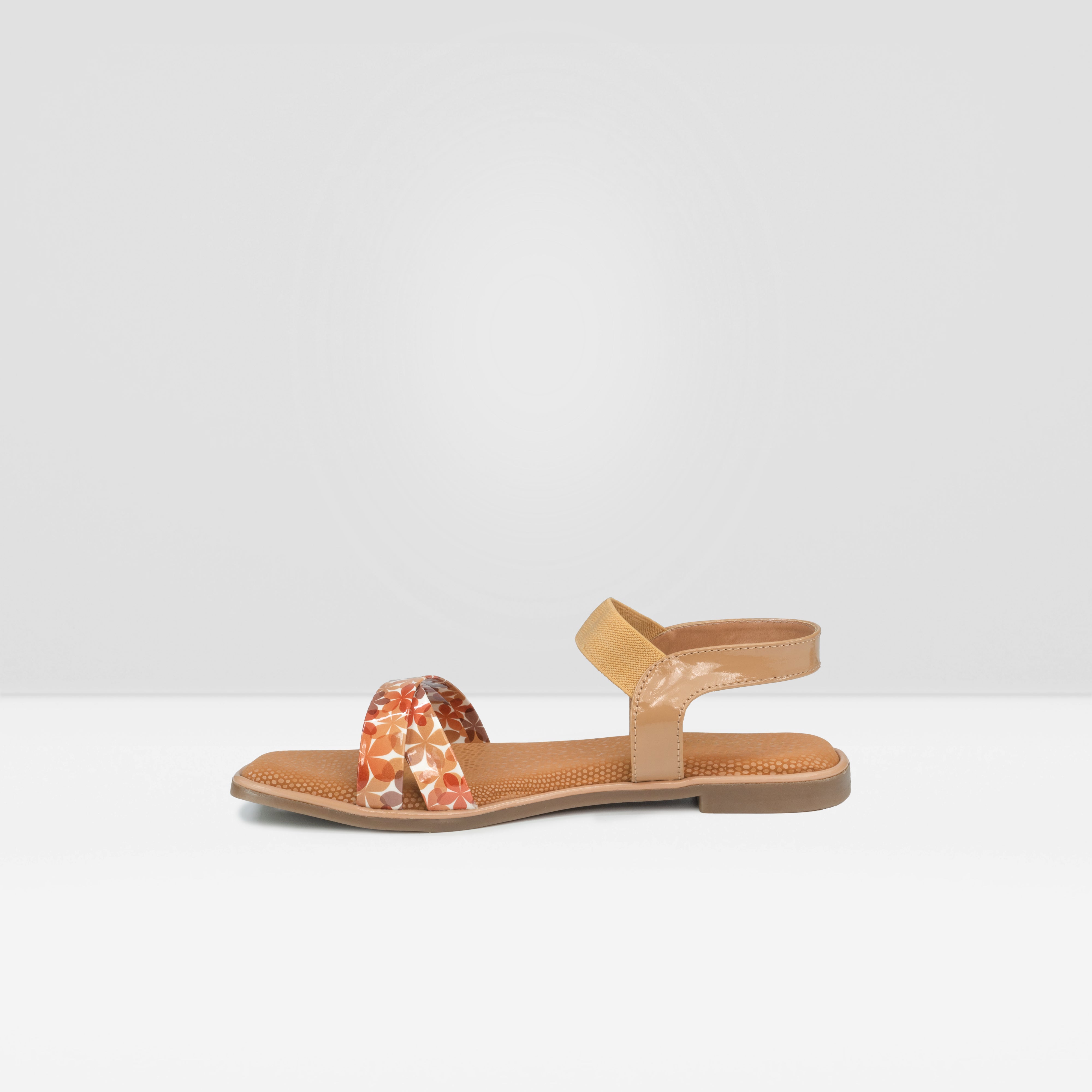 Women's Tan Floral Graphic Flat Slide Sandals with Ankle Strap