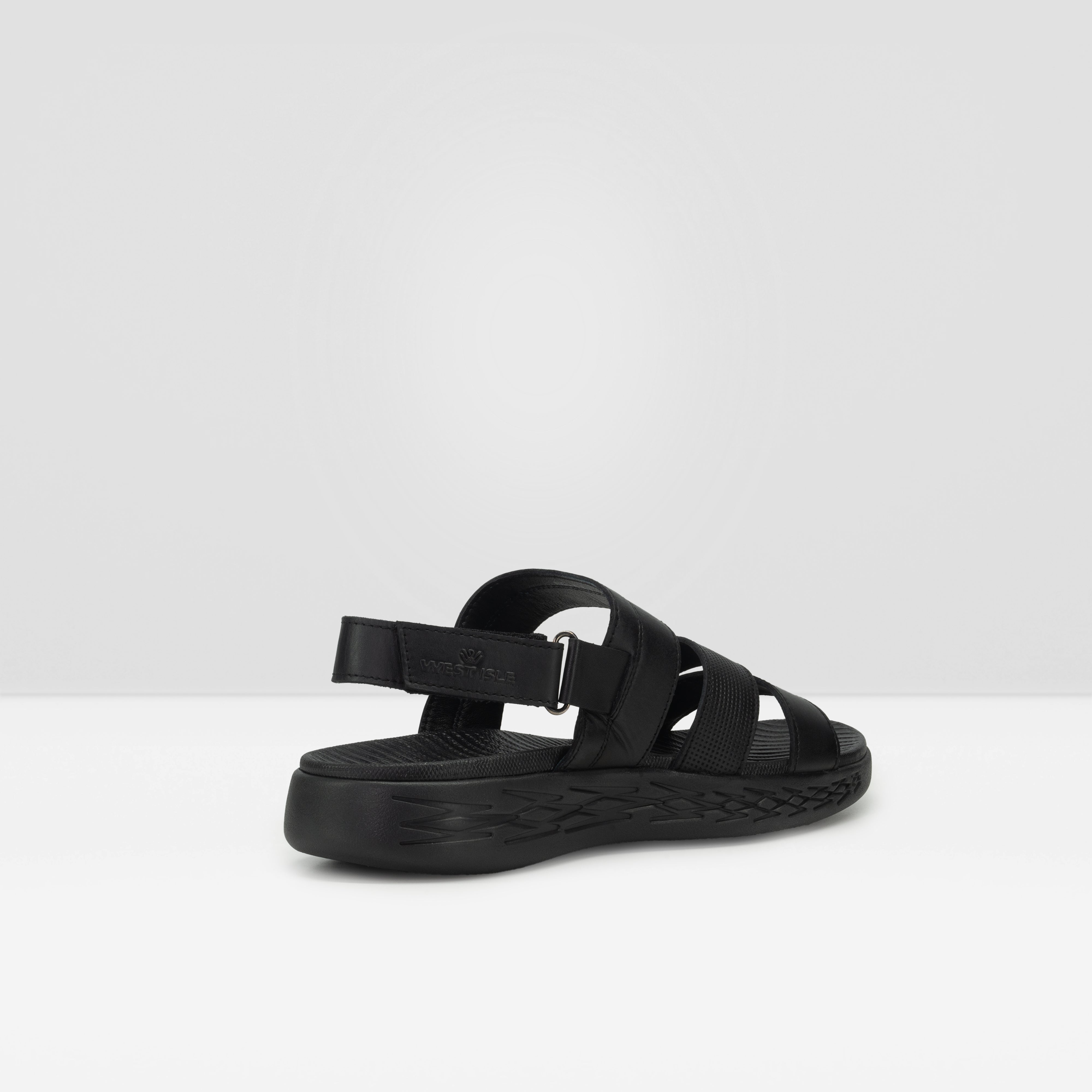 WEST ISLE MEN BLACK CASUAL LEATHER SANDAL