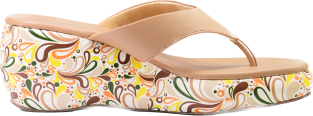 WOMENS BEIGE PRINTED SLIP ONS